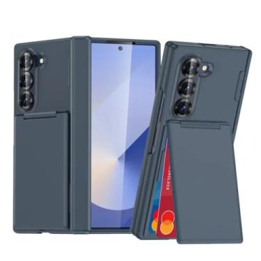Imagem de Capa para Galaxy Z Fold6 Flip Kickstand com suporte dobrável, capa fosca com porta-cartões (para Galaxy Z Fold6/azul)