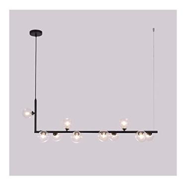 Imagem de Lustre de vidro transparente, lustre pendente de vidro de meados do século, luminária suspensa de teto para sala de jantar, sala de estar e balcão de bar com ilha de cozinha (cor: dourado, t