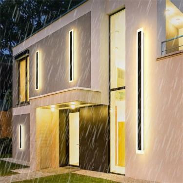 Imagem de Luminária de parede LED para varanda externa, faixa longa, luminária de parede moderna para garagem, luz IP65 à prova d'água, luminária externa 2700K/4500K/6500K, acrílico, alumínio, pátio,