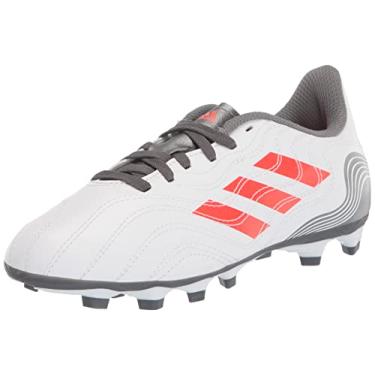 Imagem de adidas Tênis de futebol unissex infantil Copa Sense.4 flexível, Branco/Vermelho Solar/Ferro Metálico, 4 Little Kid