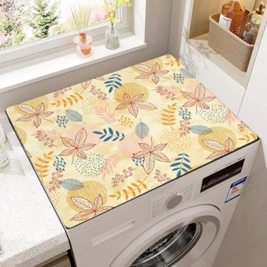 Imagem de Almofada de proteção contra poeira para máquina de lavar floral de outono, capas de lavadora e secadora antiderrapantes para a parte superior, tapete protetor para lavadora e secadora, decoração de