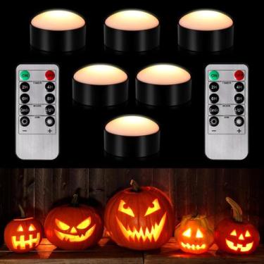 Imagem de Luzes de abóbora de Halloween Riakrum 6 peças com temporizador remoto