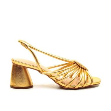 Imagem de Sandália Couro Ouro Salto Médio Cecconello 2511005-1, Ouro, 35