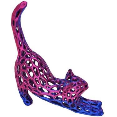 Imagem de Gato 3D Vazado Enfeite Objeto Decorativo Decoração Bicolor Lilás e Azul