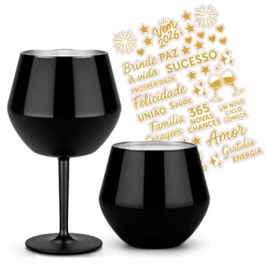 Imagem de Copo Taça Térmica 2 em 1 414ml Inox Haste Removível Parede Dupla Preta com Cartela de Adesivos Isolamento a Vácuo Presente Fim de Ano Festa Aniversário Personalizável Cerveja Suco Vinho Drinks