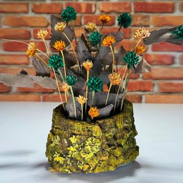 Imagem de Tronco Decorativo Rústico com Flores Sempre Vivas, 25 cm, Casca Natural, Arranjo Artesanal para Decoração (TRONCO-04)