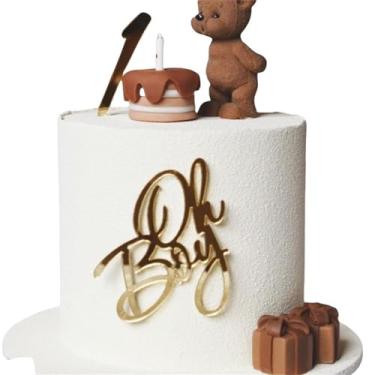 Imagem de LZGXZF Topos de bolo de acrílico Oh Baby Shower Topper de bolo de chá de bebê espelho dourado decorações de bolo de aniversário meninos e meninas para decoração de festa de aniversário suprimentos