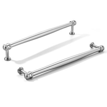 Imagem de khtumeware Pacote com 2 puxadores de armário de níquel acetinado escovado central de 8 polegadas (203 mm), alça sólida para armário de cozinha resistente, ferragens de armário para penteadeira