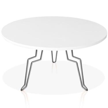 Imagem de Mesa de Centro Argélia Redonda em Aço e MDF Clean - Prata e Branca - G