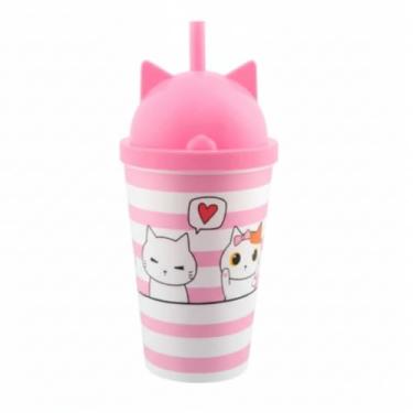 Imagem de Copo Infantil com Canudo e Com Tampa em 3D Animais Personalizados Bebidas Sucos Refrigerantes Água Leite 350ml Estampado (Gatinho (Orelhas))