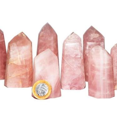 Imagem de 10 Kg de Pontas de Quartzo Rosa Gerador Lapidado - Pedras de Garimpo -