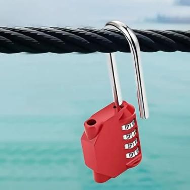 Imagem de Cadeado de combinação de manilha longa com 4 dígitos cadeado impermeável para academia escolar, armário esportivo, portão, caixa de ferramentas, estojo, armazenamento de ferrolho (vermelho)