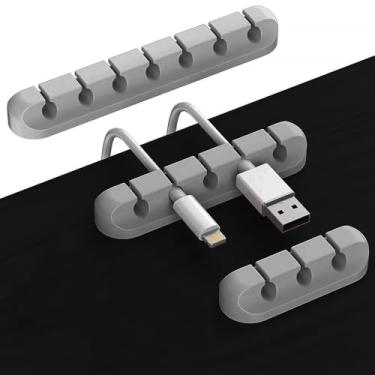 Imagem de Pacote com 3 clipes de suporte de cabo, organizador de cabos autoadesivos para carregamento USB de mesa (cinza ZL18)