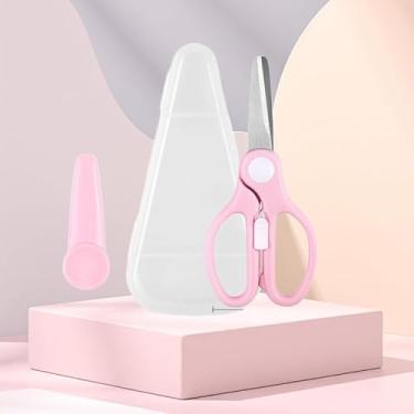 Imagem de Tesoura de comida com estojo de viagem, tesoura de aço inoxidável para alimentos com trava de segurança, ideal para pizza, carnes, macarrão, legumes e frutas rosa