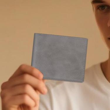 Imagem de Carteira masculina dobrável, carteira masculina leve e fina para trabalhar, fazer compras, viajar, Cinza, Casual