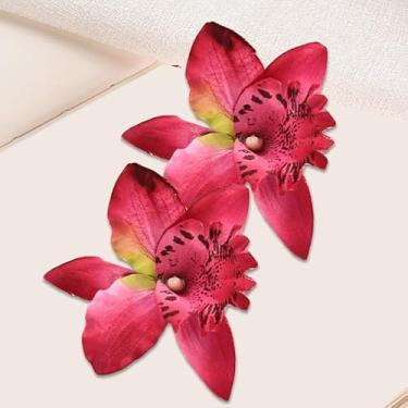 Imagem de 2 peças de grampos de cabelo coreanos havaianos com flores de orquídea para cabelo de orquídea, acessórios para vestidos chiques tropicais, moda feminina, rosa vermelha