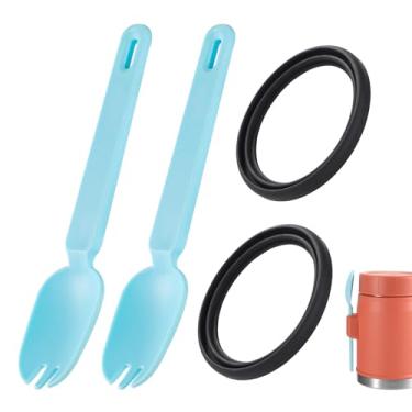 Imagem de 2 peças de garfos de colher de silicone e 2 peças de anéis de vedação de substituição, peças de reposição para juntas de colher compatíveis com potes isolados Stanley Heritage de 396 g, podem ser