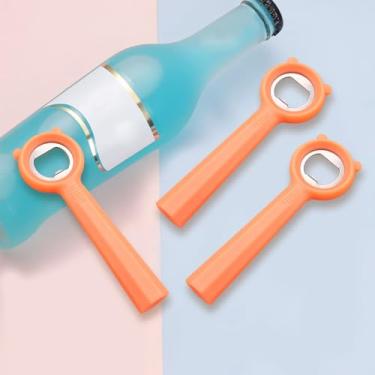 Imagem de Pacote com 3 abridores de garrafa planos laranja, abridor de pote de cerveja, abridor de lata de refrigerante com aço inoxidável resistente e alça de plástico antiderrapante