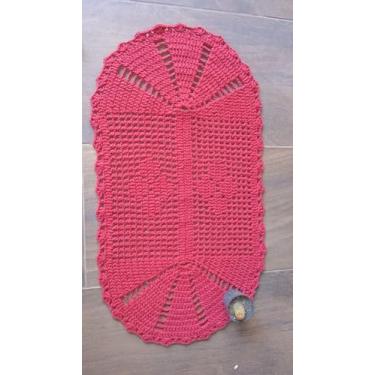 Imagem de Tapete de Crochê Artesanal, Passadeira Vermelha Retangular, 62x35cm, 230g, Decoração para Casa