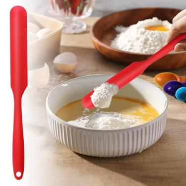 Imagem de 1 espátula de silicone de cabo longo, espátulas integradas de manteiga para agitar creme, ferramenta de assar bolo, espalhador de frutas e manteiga de amendoim (vermelho)