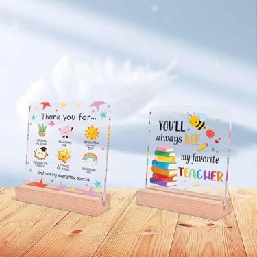 Imagem de 2 peças, presente de agradecimento ao professor, placas e placas decorativas de acrílico, decoração de mesa de escritório, adequado para aniversário, formatura, Dia das Bruxas, Ação de Graças, Natal