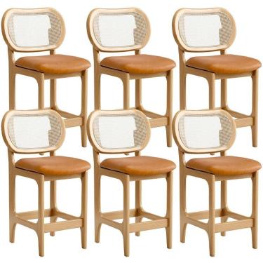 Imagem de Kit 6 Banquetas Baixa Bar Cozinha Sala De Jantar Betta L02 Mel Tela Couríssimo Whisky - Lyam Decor