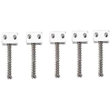 Imagem de RiToEasysports Selas de Corda de Ponte de Baixo Elétrico, Peça de Substituição de Parafuso de Mola de Liga de Zinco Durável para Baixo de 5 Cordas, Conjunto de 5 (Prata)