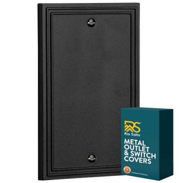 Imagem de Rio Salto Placas de parede com borda moderna de metal com linha dupla, capa decorativa para tomadas elétricas (preto fosco, 1 peça em branco)