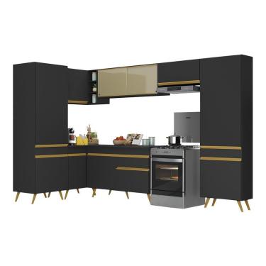 Imagem de Armário De Cozinha Completa De Canto Veneza Multimóveis V2055 Preto/dourado Preto/dourado