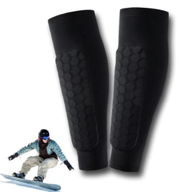 Imagem de 2 caneleiras de futebol, mangas de compressão de panturrilha com almofadas de favo de mel, suporte de tala de canela para jovens adultos, proteção leve da perna para treinamento de boxe de beisebol