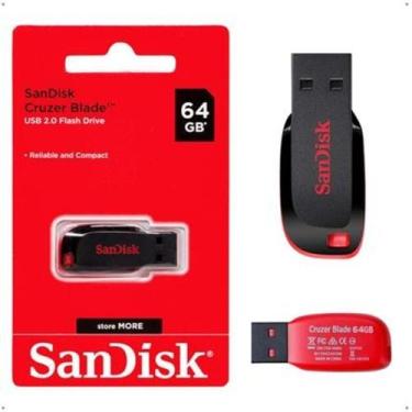Imagem de Pen Drive ORIGINAL 64GB USB 2.0 Sandisk Cruzer Blade Documentos Foto C