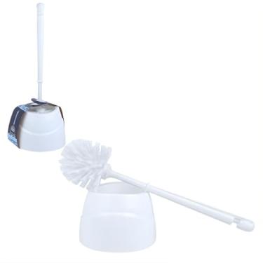 Imagem de Escova Sanitária com Suporte, Branca, Kit Banheiro com Base, Plástico Durável