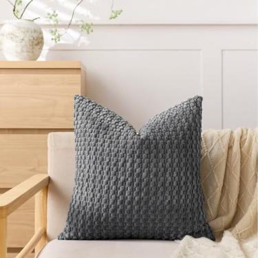 Imagem de Capa de almofada de veludo cotelê cinza 40,6 x 40,6 cm, pacote com 1 capa de almofada decorativa boho quadrada macia para fazenda, sofá, cama, decoração de casa