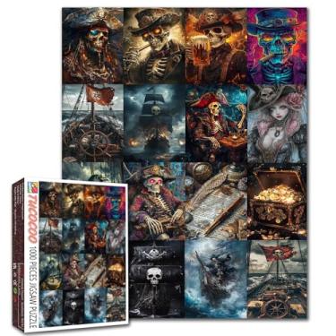 Imagem de Tucocoo Quebra-cabeça de arte viking pirata 1000 peças para adultos, caveira pirata capitão navio, colagem, arte, quebra-cabeça, jogos de família, brinquedos educativos, quebra-cabeça desafiador