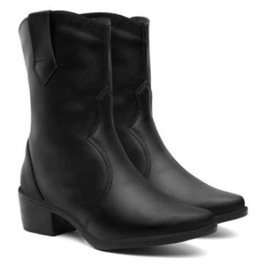 Imagem de Bota Texana Montaria Prata Feminina Bico Fino Salto Grosso Bloco Western Cano Médio Country-Feminino