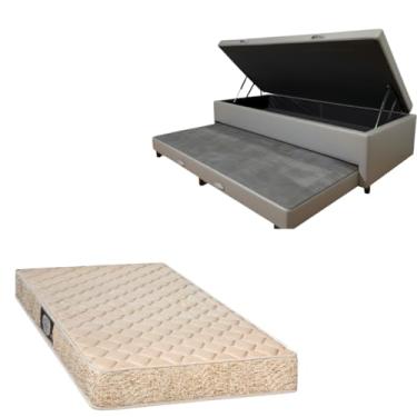 Imagem de Cama Box Baú Solteiro com Auxiliar (Bicama) + Colchão de Espuma Toulon D33 | Kit Completo com Cabeceira Botonê Opcional | Diversas Cores (2, CORINO CINZA, SEM CABECEIRA)