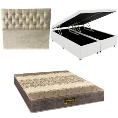 Imagem de Cama Box Baú Bipartida Blindada com Colchão de Espuma Orthopedic + Cabeceira Botonê - Casal | Queen (CORINO BRANCO, Casal Bipartido)