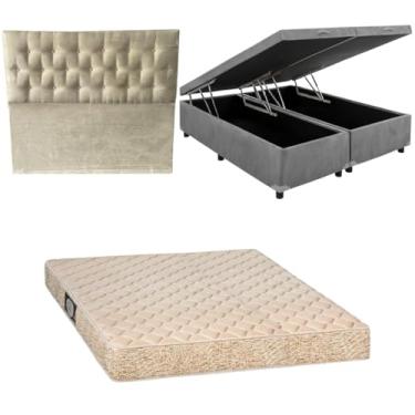Imagem de Cama Box Baú Bipartida Blindada com Colchão de Espuma Toulon D33 + Cabeceira Botonê (SUEDE CINZA, Casal Bipartido)