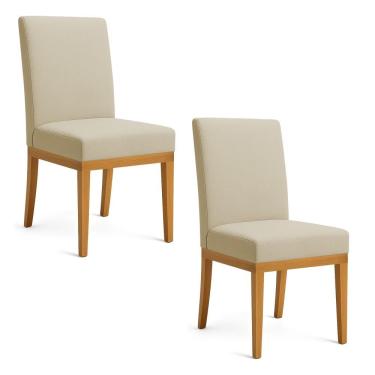 Imagem de Kit 2 Cadeiras De Jantar Brisa Linho Dourado Base De Madeira - Pallazio