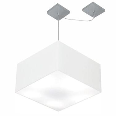 Imagem de Lustre Pendente Quadrado Com Desvio De Centro Vivare Md-4270 Cúpula Em Tecido 35x35cm - Bivolt Branco 127/220v
