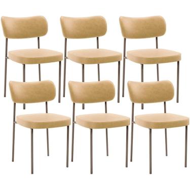 Imagem de Kit 06 Cadeiras Estofadas Para Sala De Jantar Melina Base Arena L02 Couríssimo Fendi - Lyam Decor