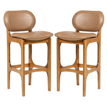 Imagem de Kit 2 Banquetas Alta Estofada Rafine Madeira Castanho Impermeável Marrom