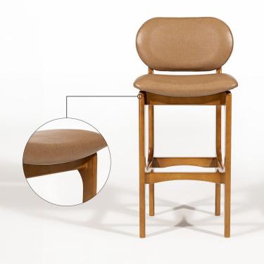 Imagem de Kit 4 Banquetas Alta Estofada Rafine Madeira Castanho Tecido Impermeável Marrom