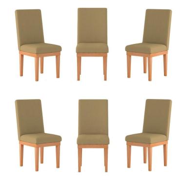 Imagem de Kit 06 Cadeiras Estofada Base Tecido Suede Sala De Jantar Capuccino