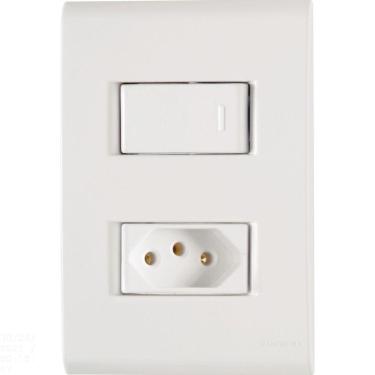 Imagem de Conjunto 4x2 Com 1 Interruptor Simples 10 A 250 V E 1 Tomada 2p+t 20 A 250 V Liz Branco