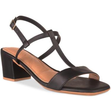 Imagem de Sandalia Feminina Salto Bloco Baixo Grosso Confortavel Bico Quadrado -