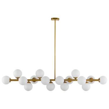 Imagem de Luminária Pendente Lustre Jabuticaba Moon Dourado Com Bolas Globos Esferas Opaco Leitoso Branco Moderno Luxo INL111