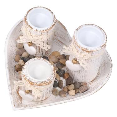 Imagem de Suporte de vela de madeira com bandeja, castiçal decorativo vintage para decoração de mesa de centro de mesa de centro de casa de casamento