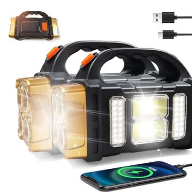 Imagem de GEEBONFLUGENS Lanterna solar versátil com dois modos de carregamento | 4 modos de luz USB/energia solar | Carregador de emergência portátil e luz de acampamento ao ar livre (ouro - 2 peças)