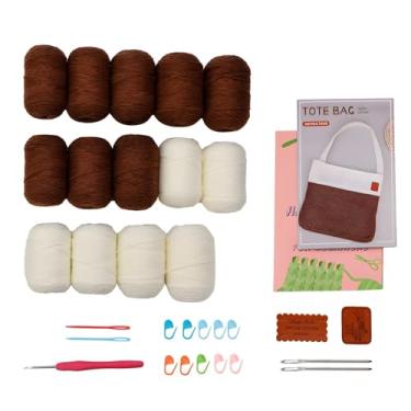Imagem de Kit de sacola de crochê DIY, conjunto de bolsa de mão de dois tons com padrão, kit de artesanato para iniciantes com fio, ganchos e instruções